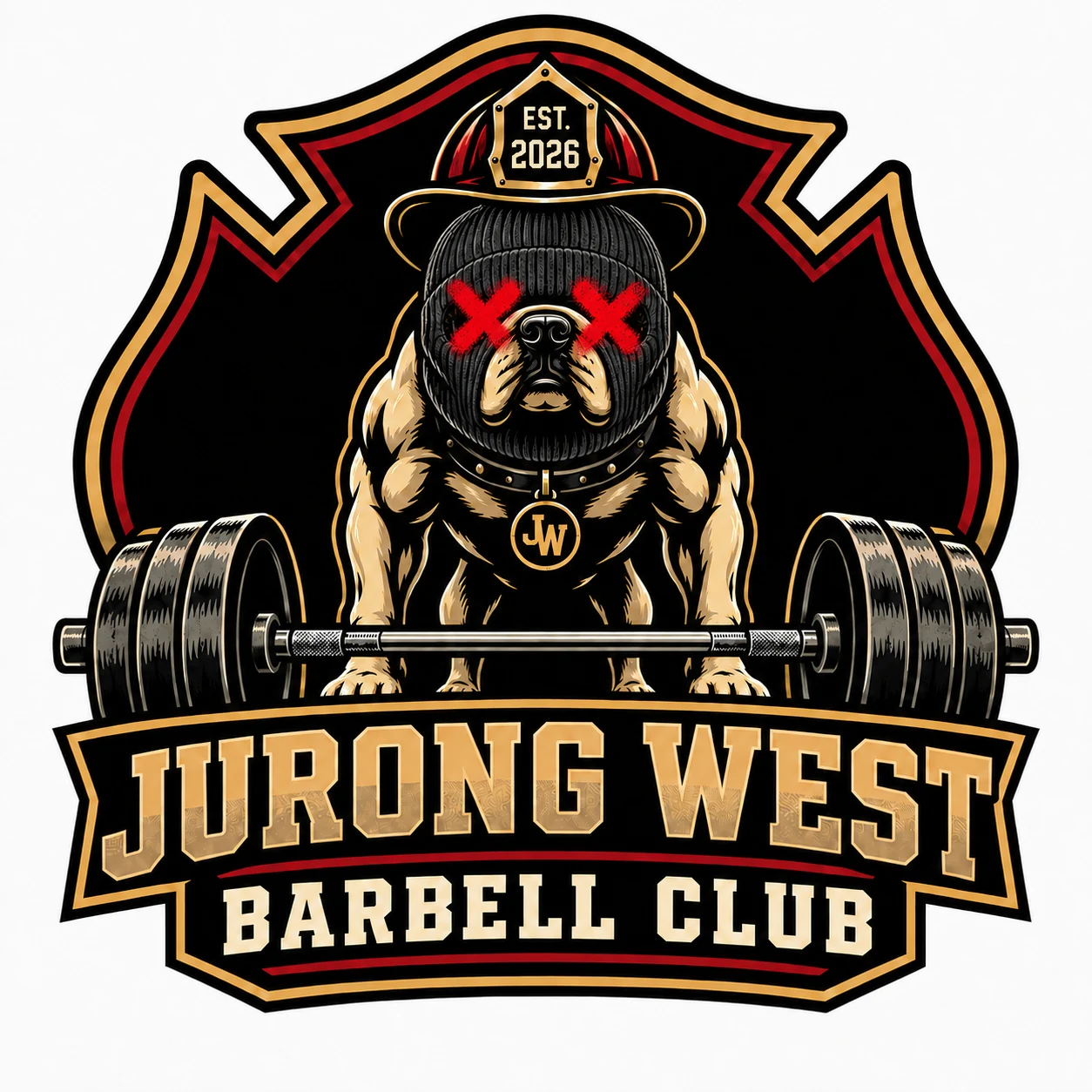 Jurong West Barbell Club bulldog emblem